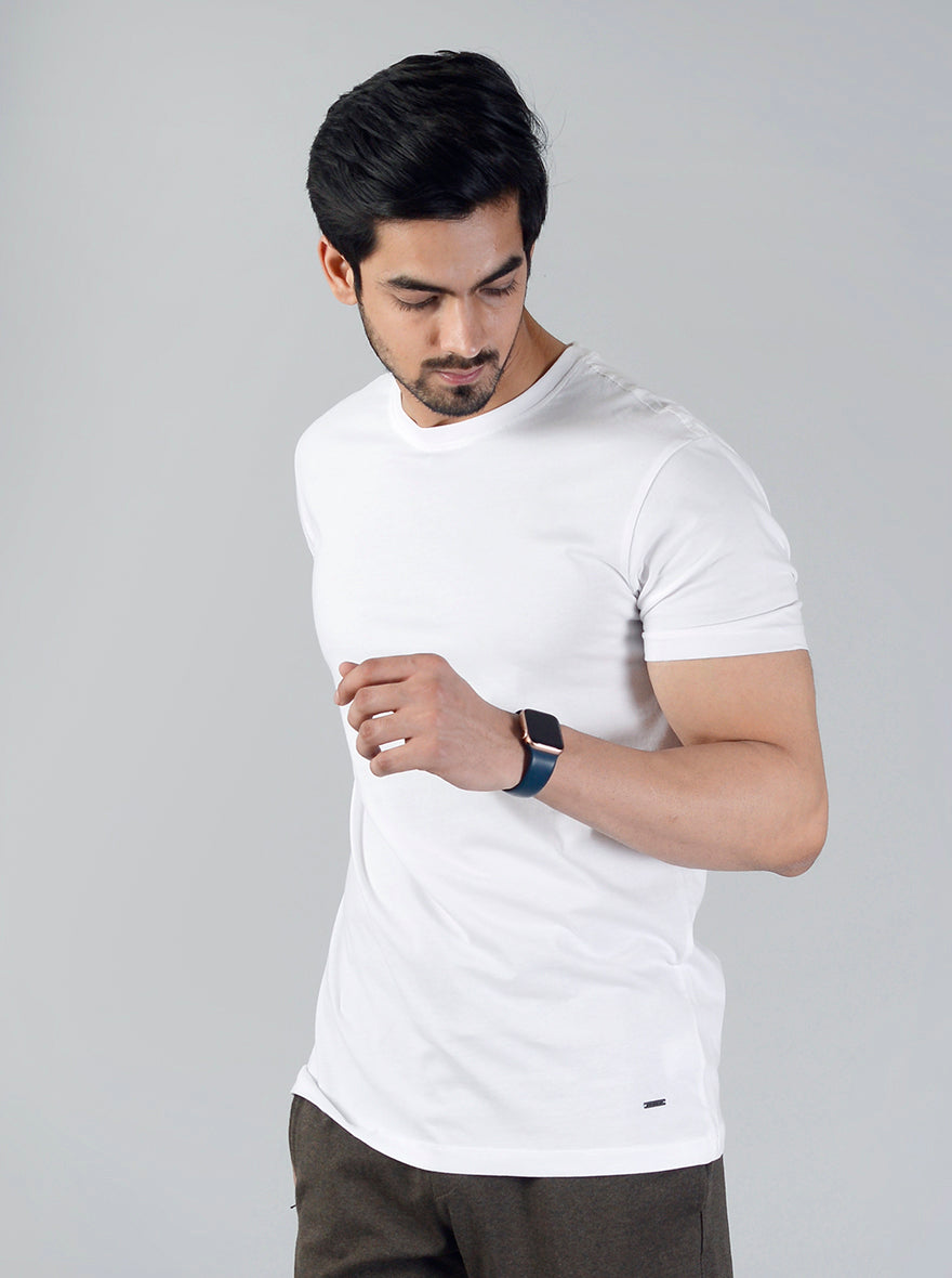 White Solid Slim Fit T-Shirt | JadeBlue