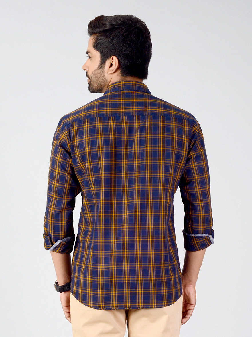 Estate Blue & Orange Checked Smart Fit Casual Shirt | Greenfibre