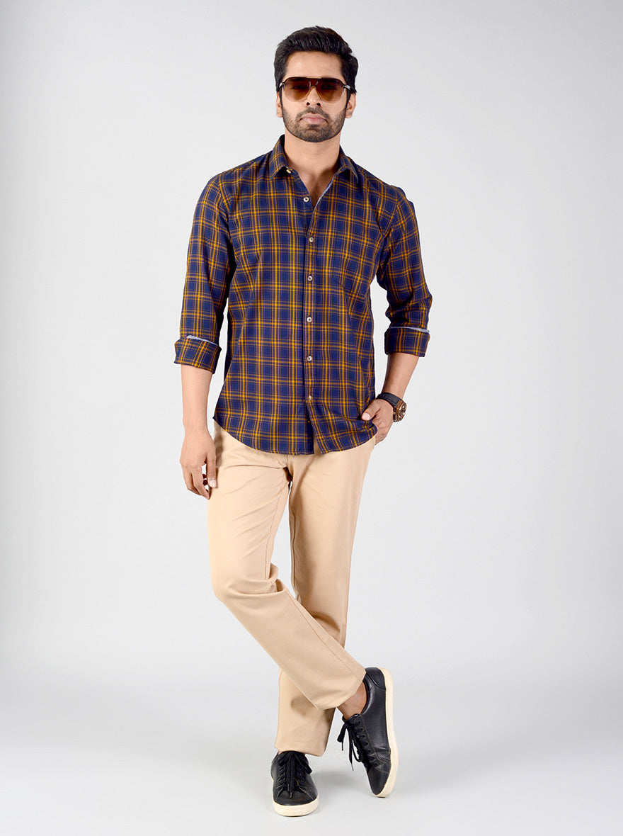 Estate Blue & Orange Checked Smart Fit Casual Shirt | Greenfibre