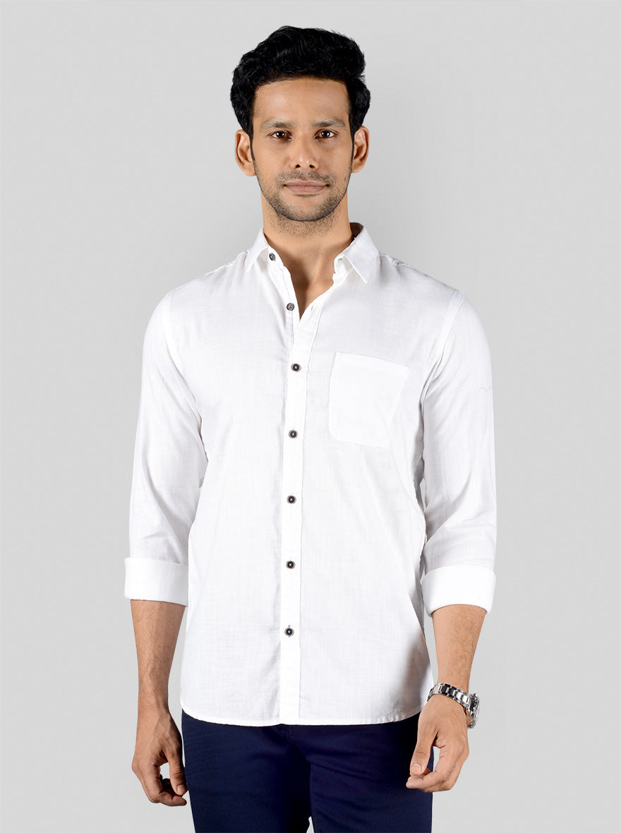 White Solid Slim Fit Casual Shirt | JB Sport