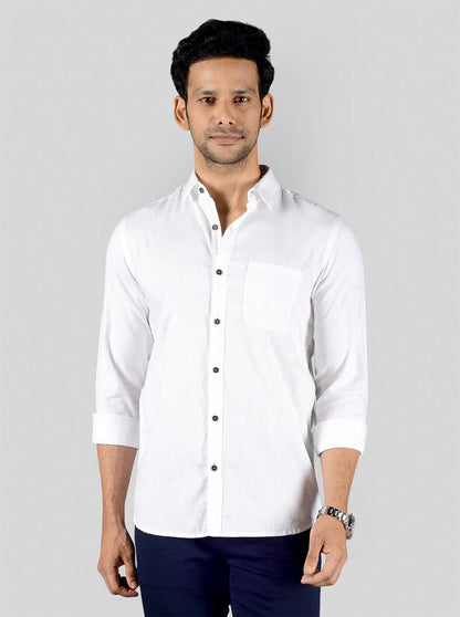 White Solid Slim Fit Casual Shirt | JB Sport