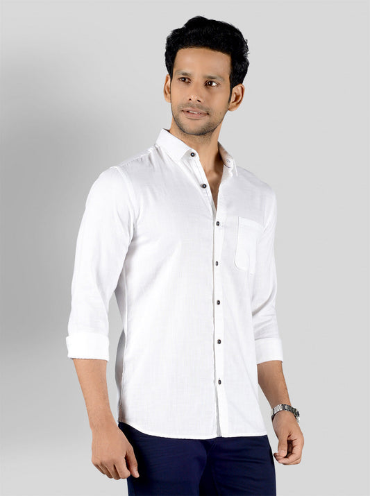 White Solid Slim Fit Casual Shirt | JB Sport