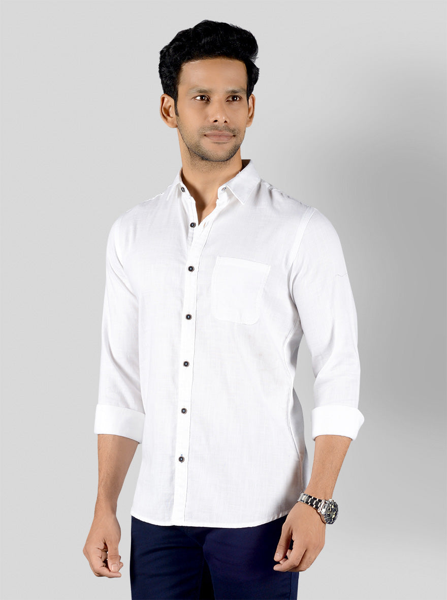 White Solid Slim Fit Casual Shirt | JB Sport