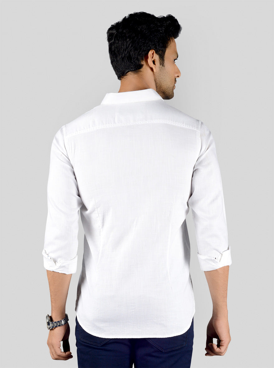 White Solid Slim Fit Casual Shirt | JB Sport