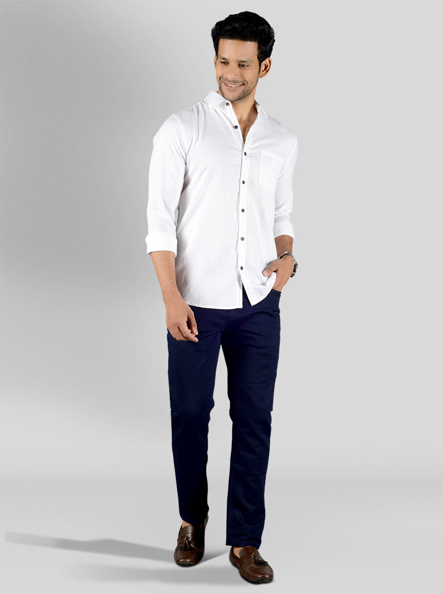 White Solid Slim Fit Casual Shirt | JB Sport