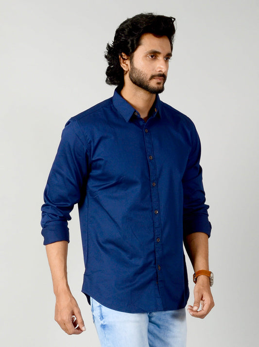 Limoges Blue Solid Slim Fit Casual Shirt | JB Sport