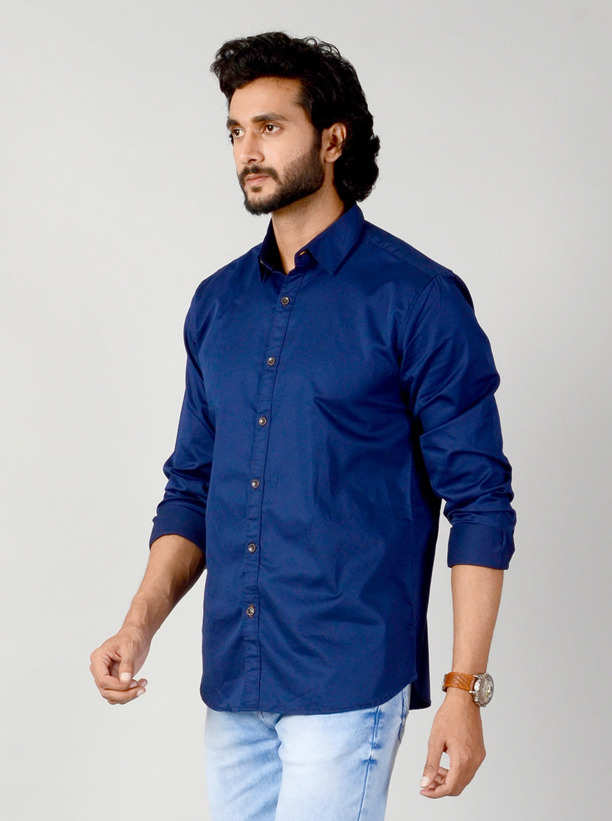 Limoges Blue Solid Slim Fit Casual Shirt | JB Sport