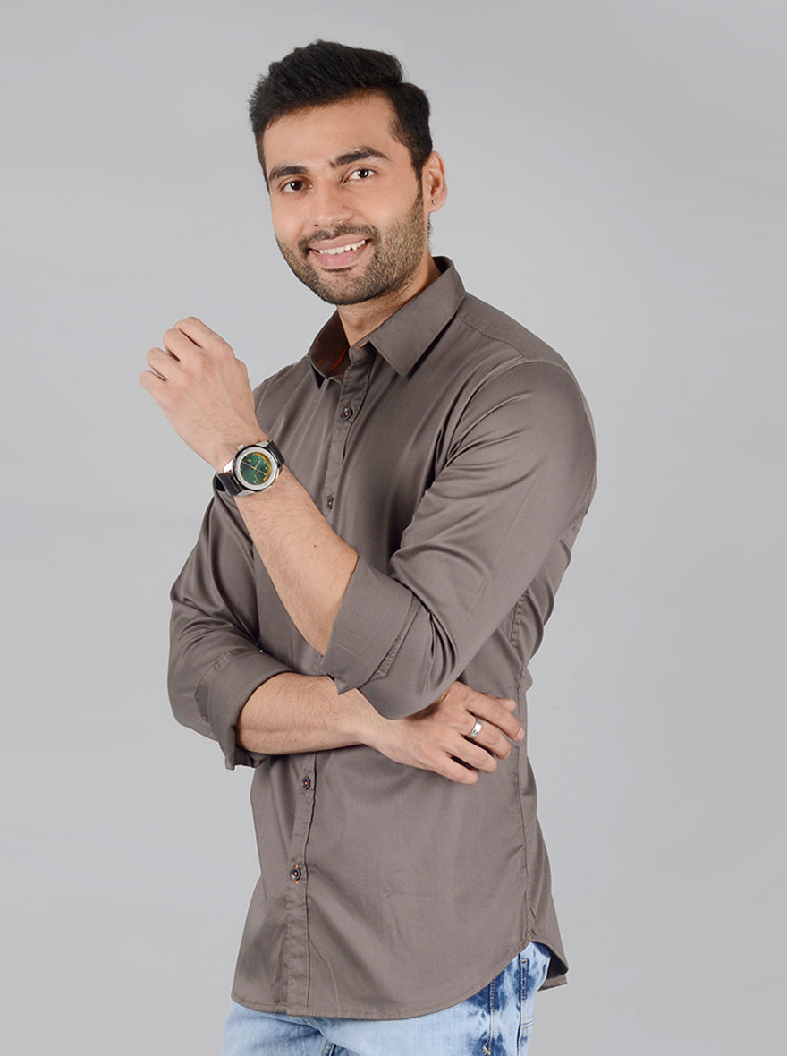 Grey Solid Slim Fit Casual Shirt | JB Sport