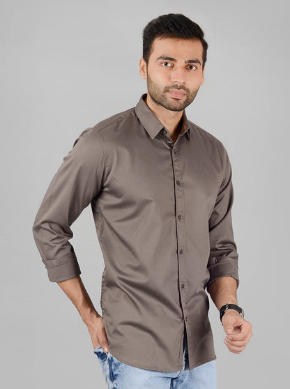 Grey Solid Slim Fit Casual Shirt | JB Sport