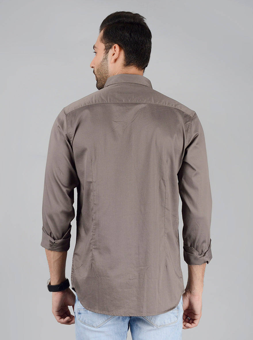 Grey Solid Slim Fit Casual Shirt | JB Sport