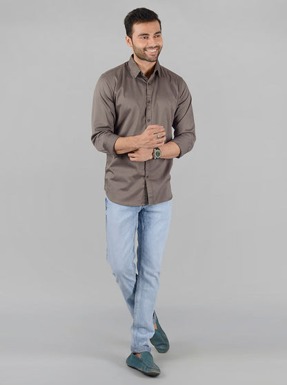 Grey Solid Slim Fit Casual Shirt | JB Sport