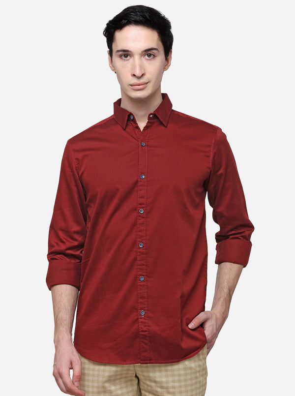 Maroon Slim Fit Solid Casual Shirt | JB Sport