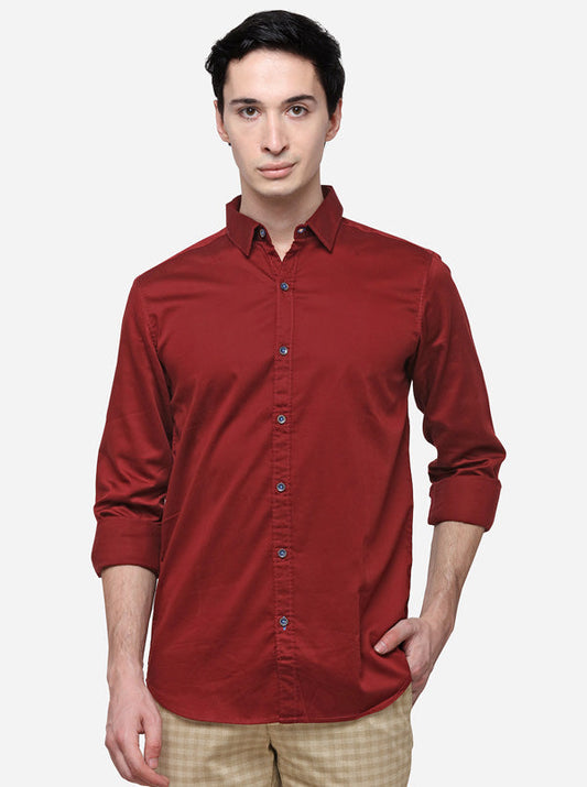 Maroon Slim Fit Solid Casual Shirt | JB Sport