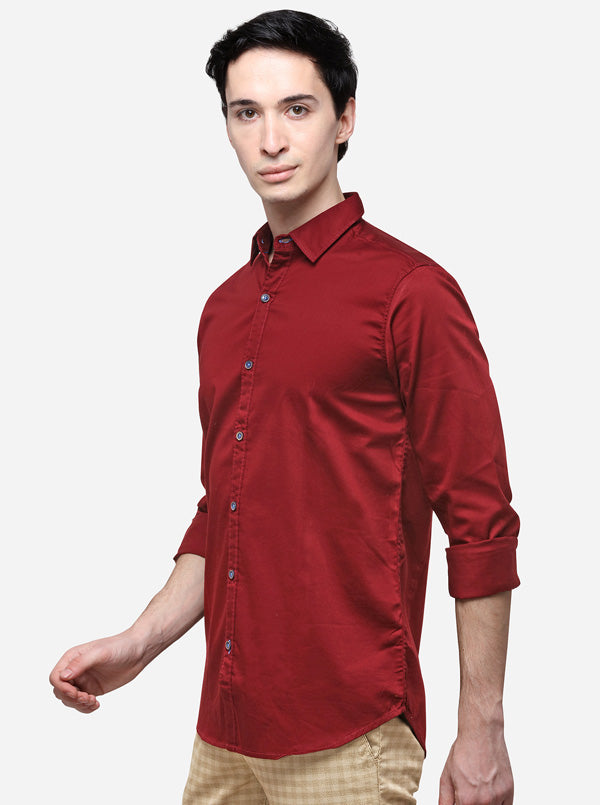 Maroon Slim Fit Solid Casual Shirt | JB Sport