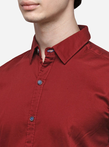 Maroon Slim Fit Solid Casual Shirt | JB Sport