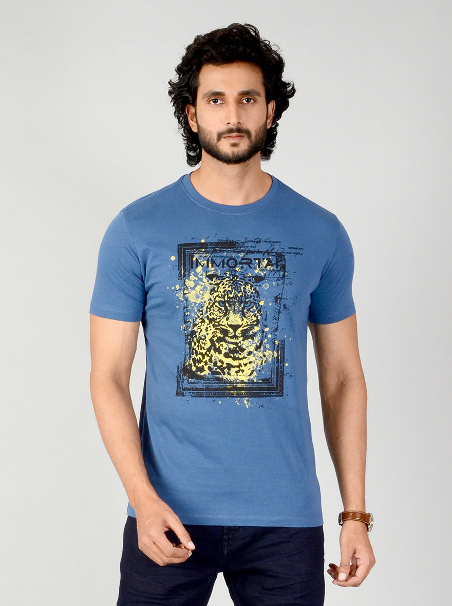 Medieval Blue Printed Slim Fit T-shirt | Greenfibre