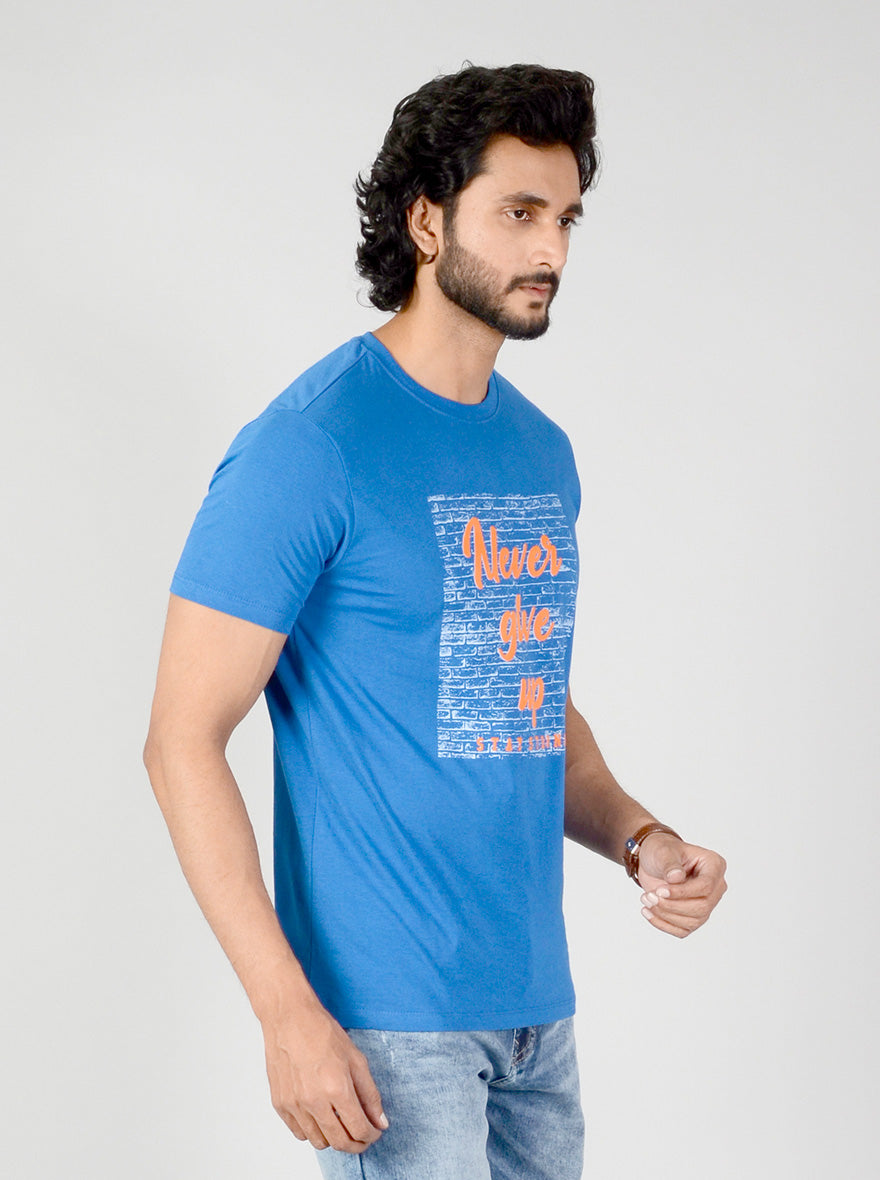 Royal Blue Printed Slim Fit T-shirt | Greenfibre