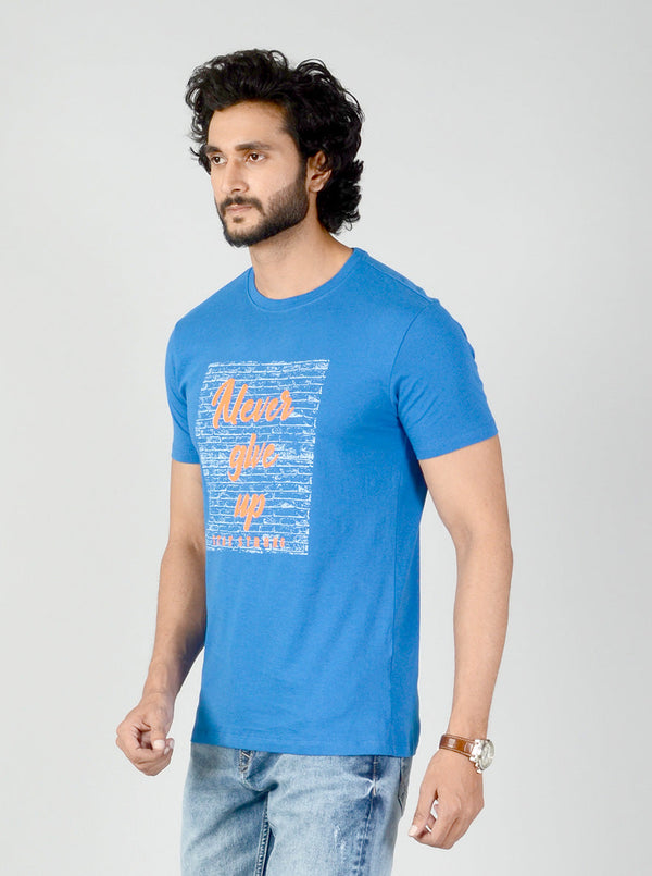 Royal Blue Printed Slim Fit T-shirt | Greenfibre