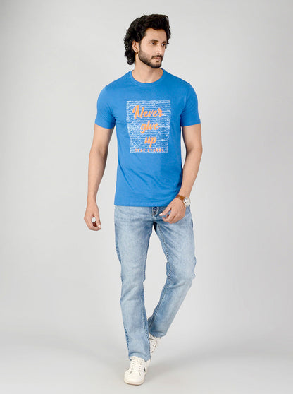 Royal Blue Printed Slim Fit T-shirt | Greenfibre