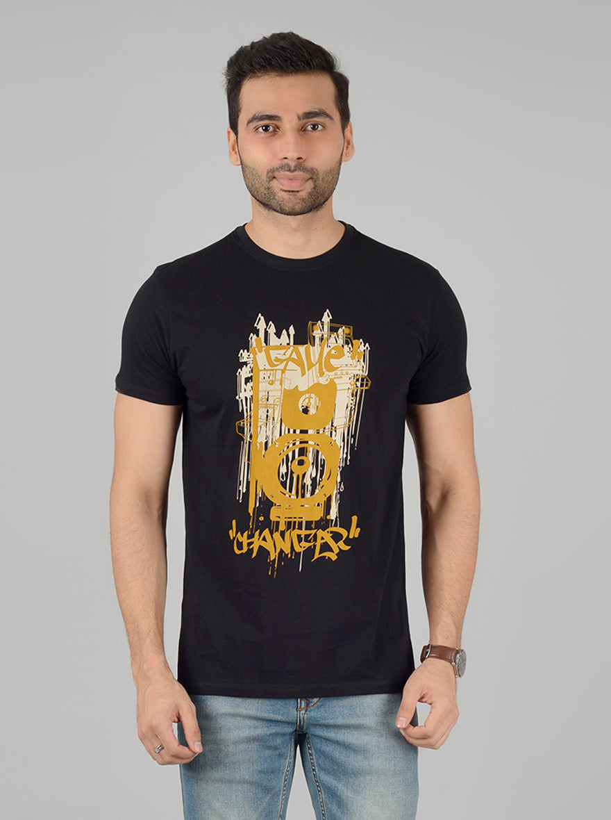 Black Printed Slim Fit T-Shirt | Greenfibre