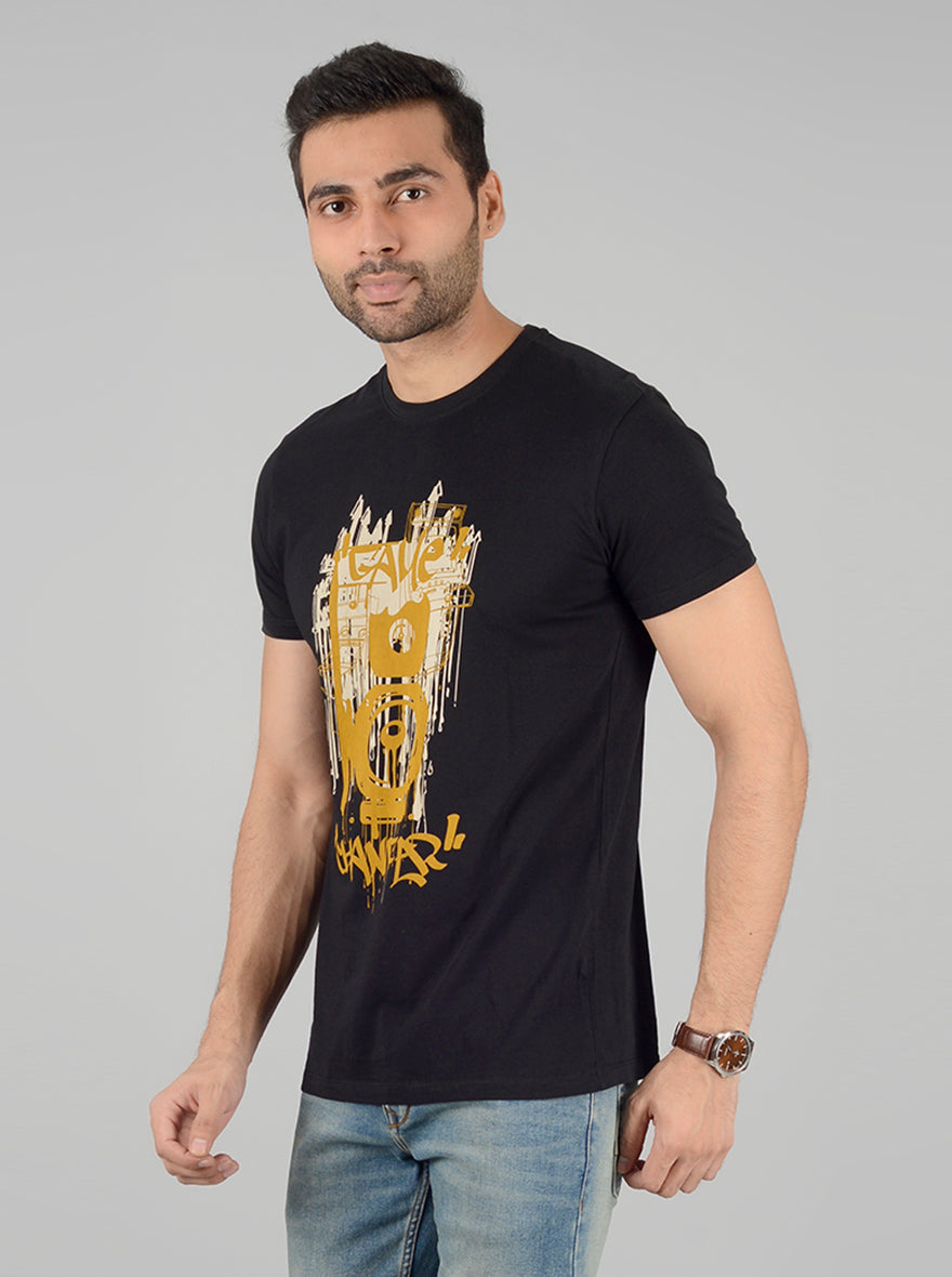 Black Printed Slim Fit T-Shirt | Greenfibre