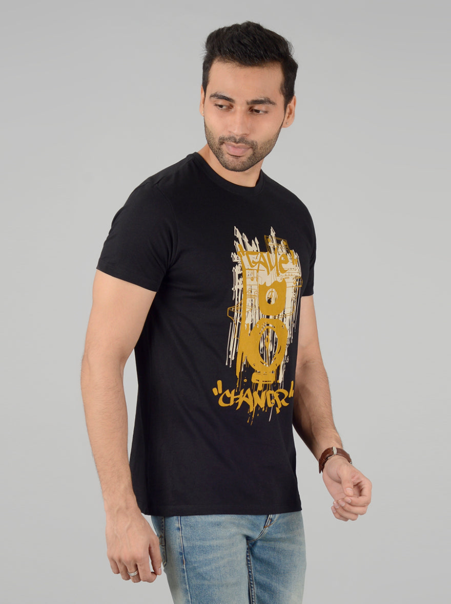 Black Printed Slim Fit T-Shirt | Greenfibre