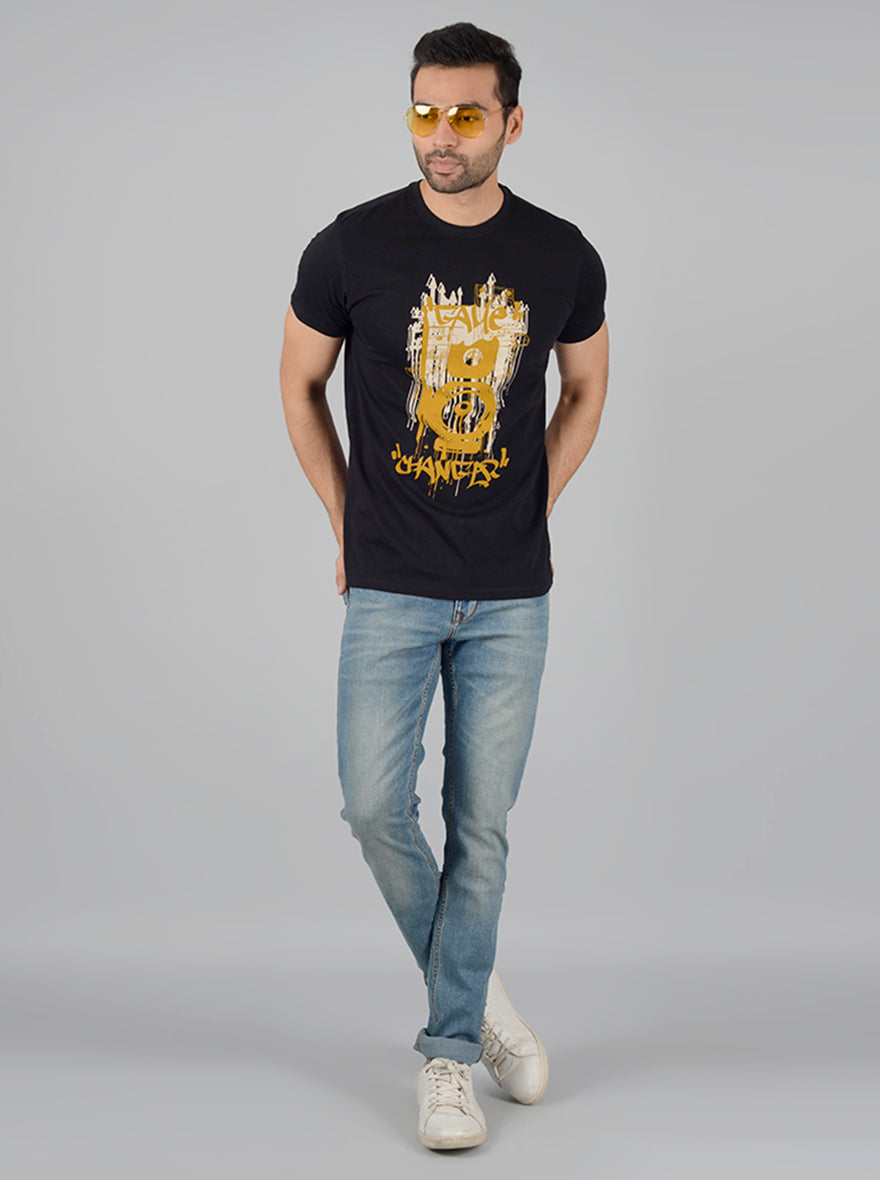 Black Printed Slim Fit T-Shirt | Greenfibre