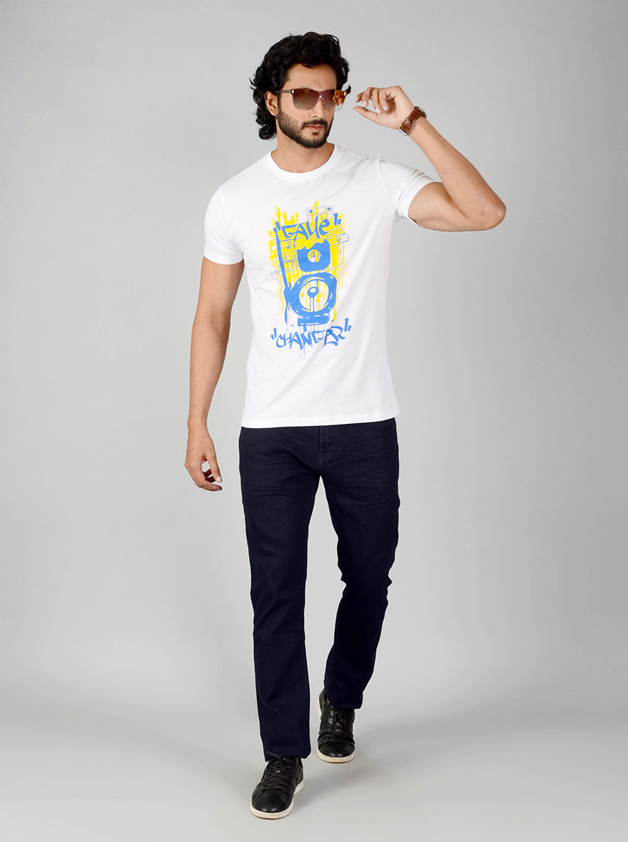 White Printed Slim Fit T-shirt | Greenfibre