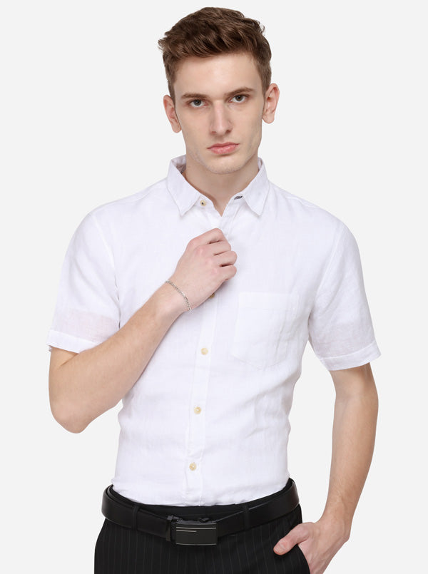 White Solid Slim Fit Casual Shirt | JB Sport