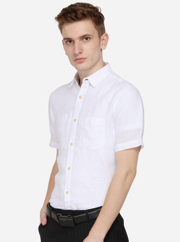 White Solid Slim Fit Casual Shirt | JB Sport