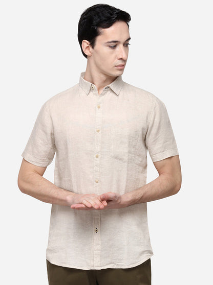 Cream Slim Fit Solid Casual Shirt | JB Sport