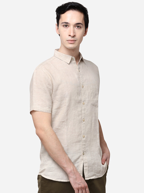 Cream Slim Fit Solid Casual Shirt | JB Sport
