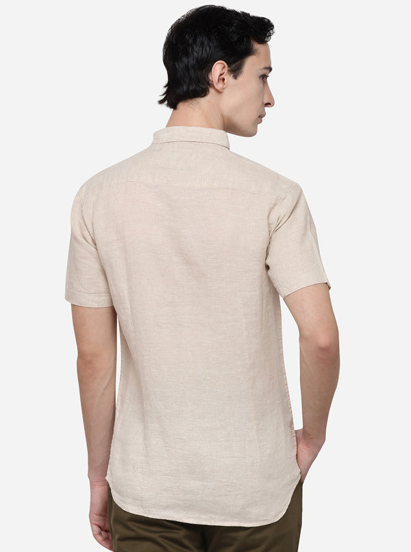 Cream Slim Fit Solid Casual Shirt | JB Sport