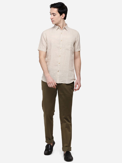 Cream Slim Fit Solid Casual Shirt | JB Sport