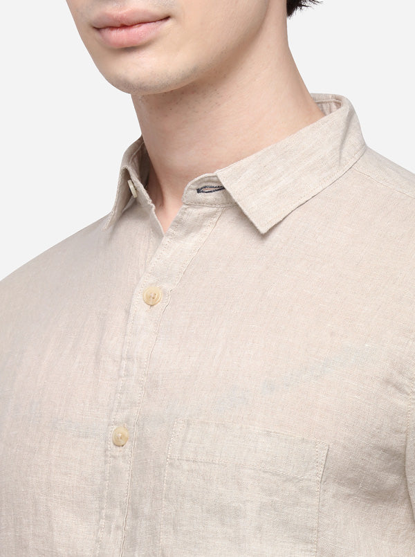 Cream Slim Fit Solid Casual Shirt | JB Sport