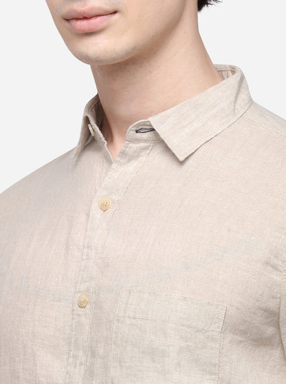 Cream Slim Fit Solid Casual Shirt | JB Sport