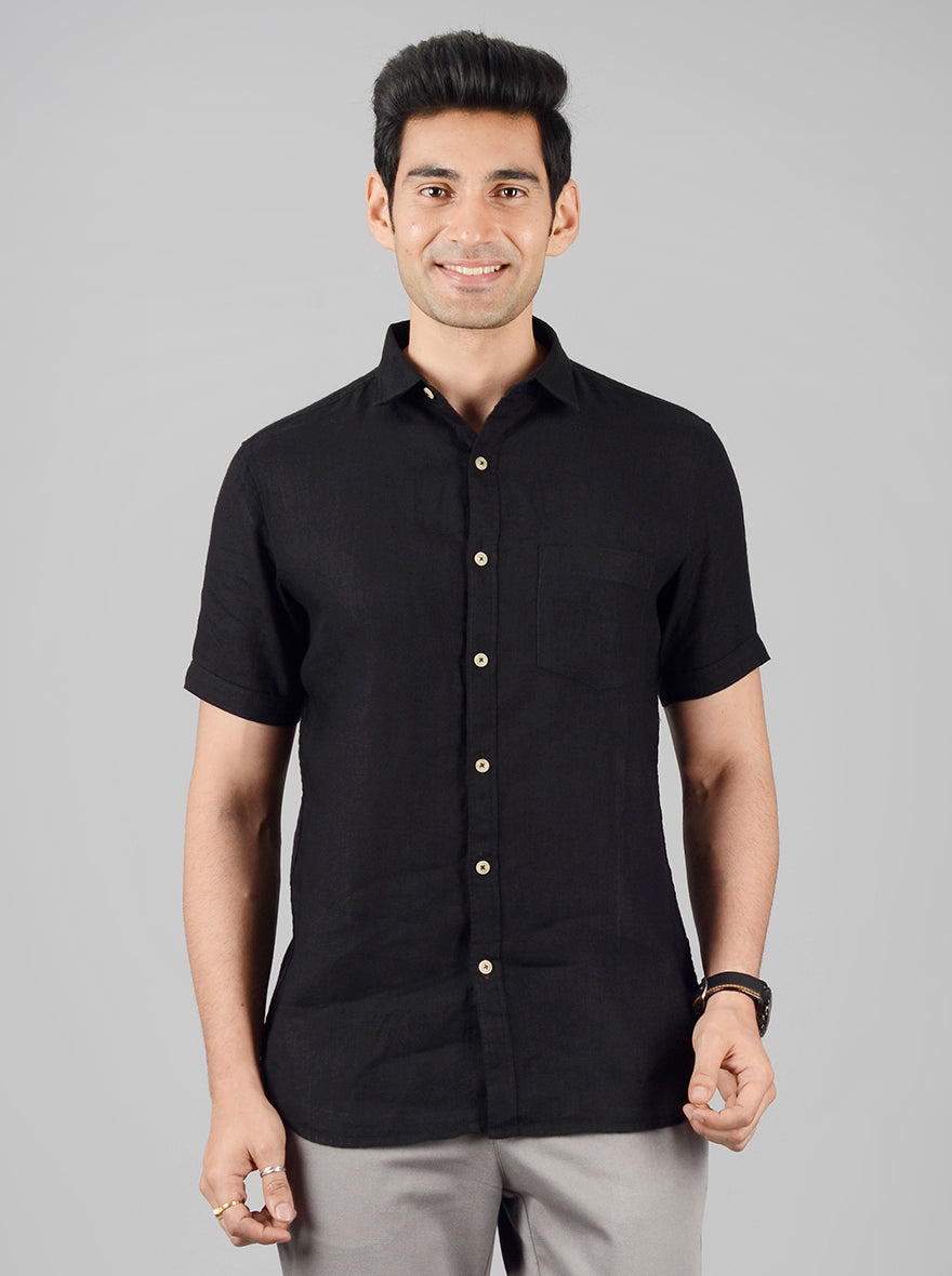 Jet Black Solid Slim Fit Casual Shirt | JB Sport