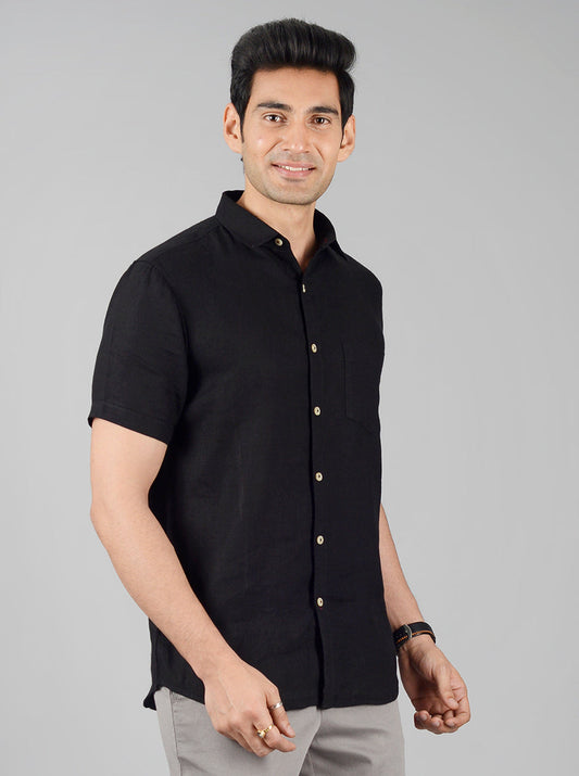 Jet Black Solid Slim Fit Casual Shirt | JB Sport