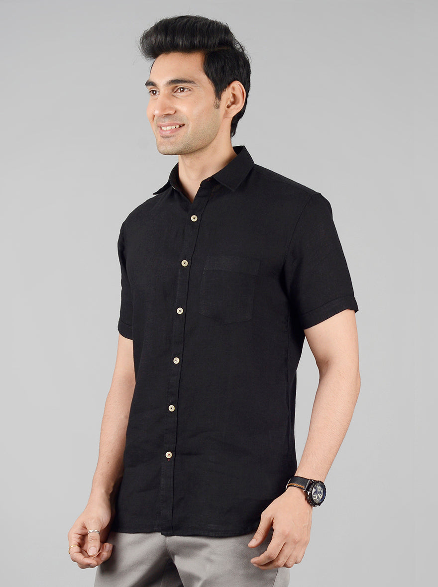 Jet Black Solid Slim Fit Casual Shirt | JB Sport