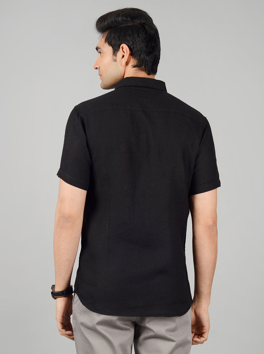 Jet Black Solid Slim Fit Casual Shirt | JB Sport