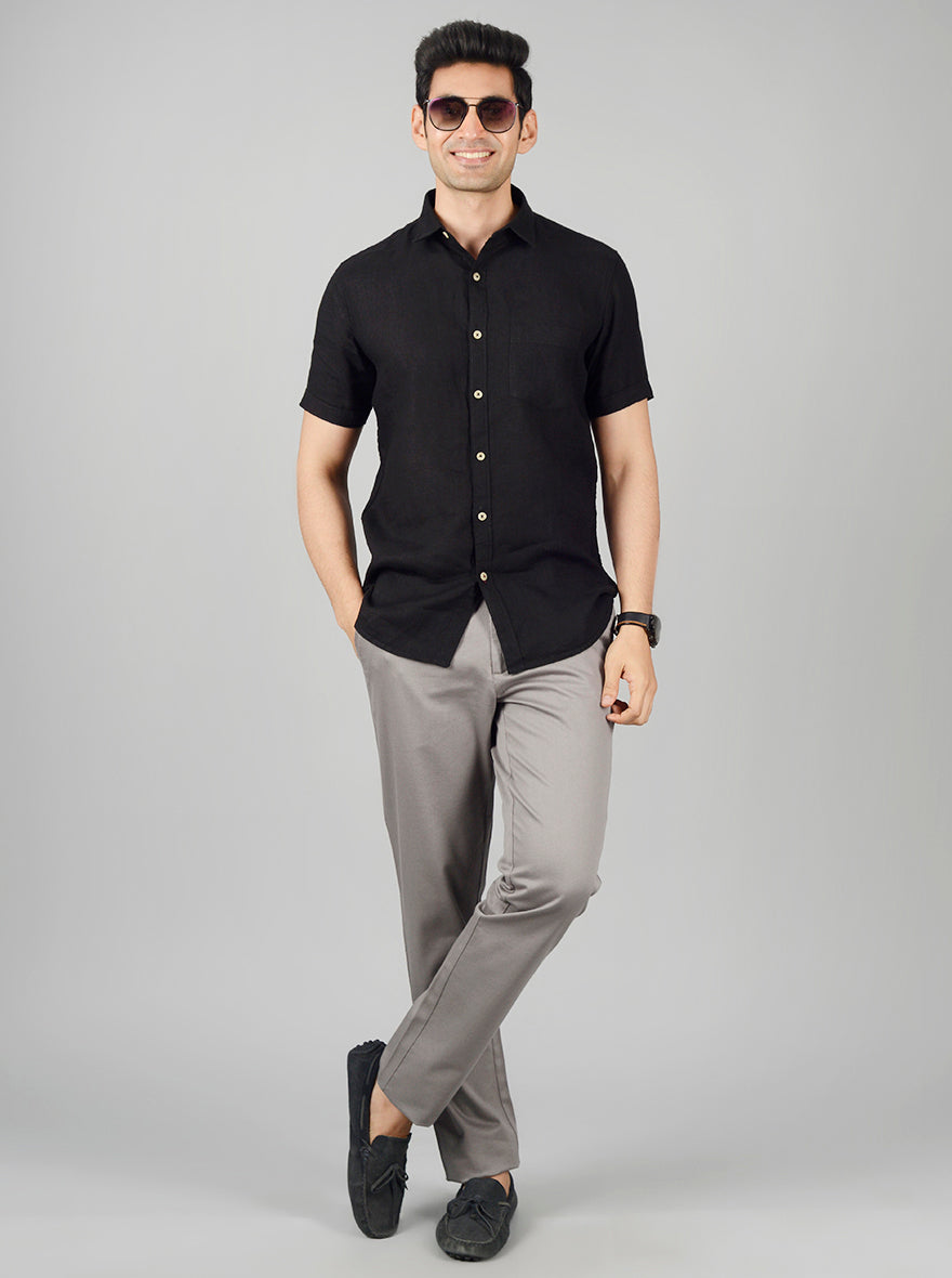 Jet Black Solid Slim Fit Casual Shirt | JB Sport