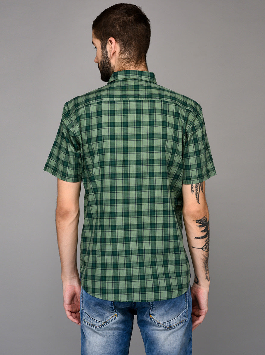 Green Checked Slim Fit Casual Shirt | JB Sport