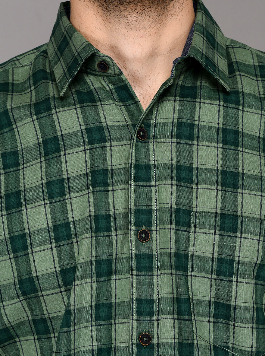 Green Checked Slim Fit Casual Shirt | JB Sport