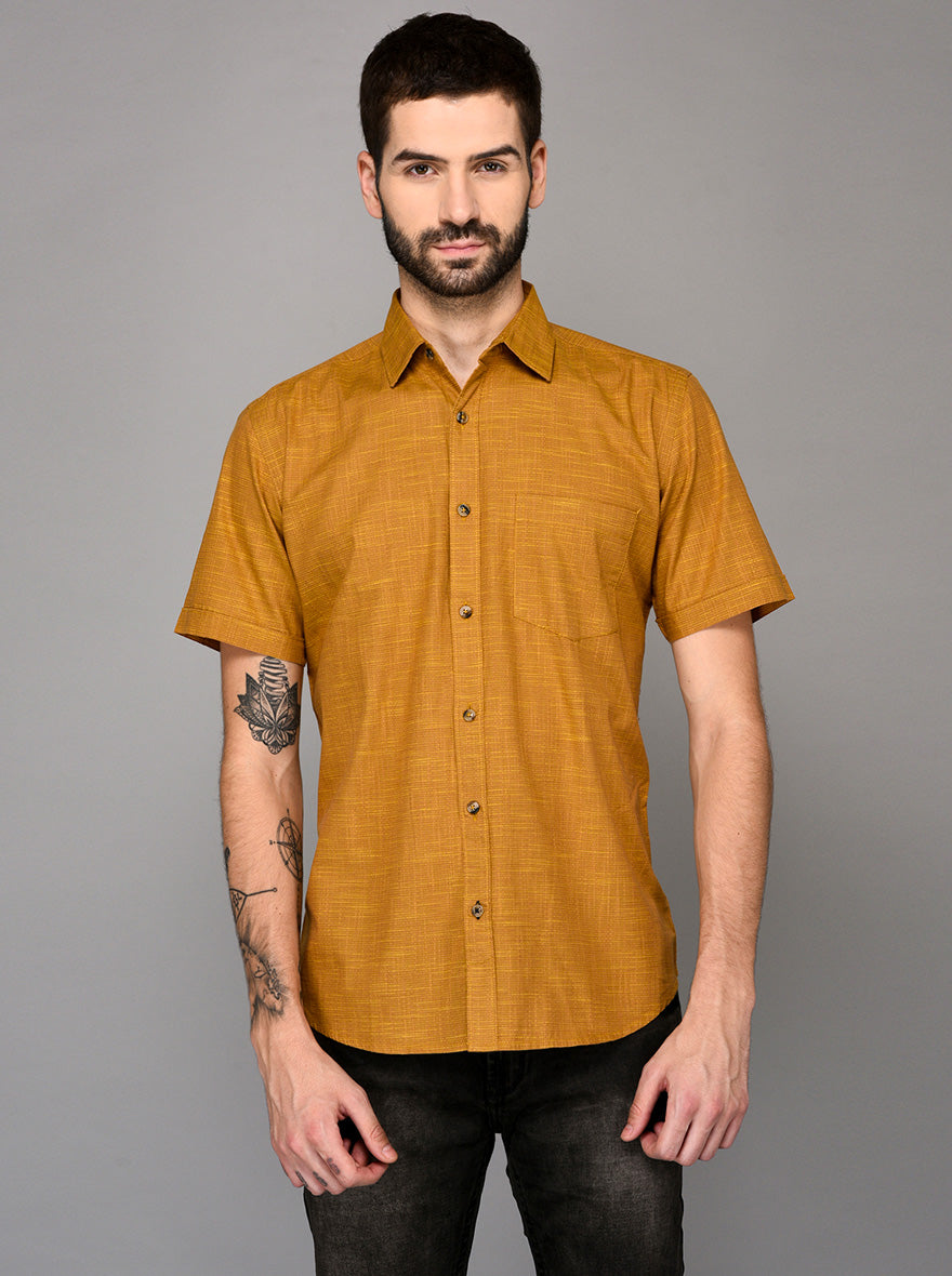 Golden Self Textured Slim Fit Casual Shirt | JB Sport