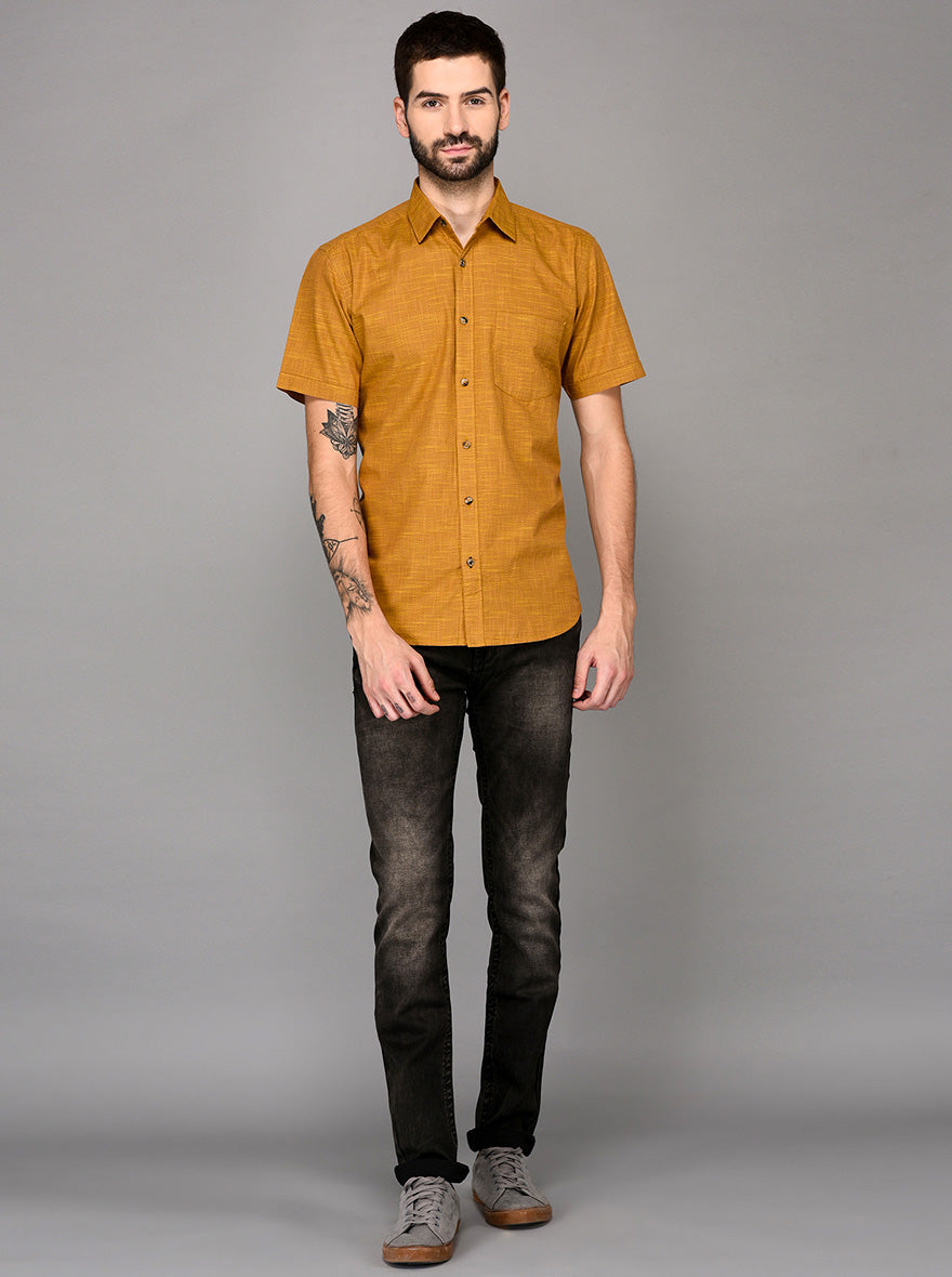 Golden Self Textured Slim Fit Casual Shirt | JB Sport