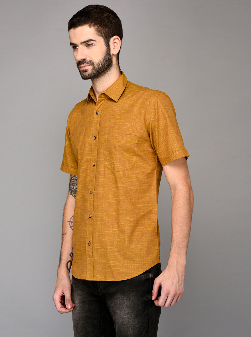 Golden Self Textured Slim Fit Casual Shirt | JB Sport