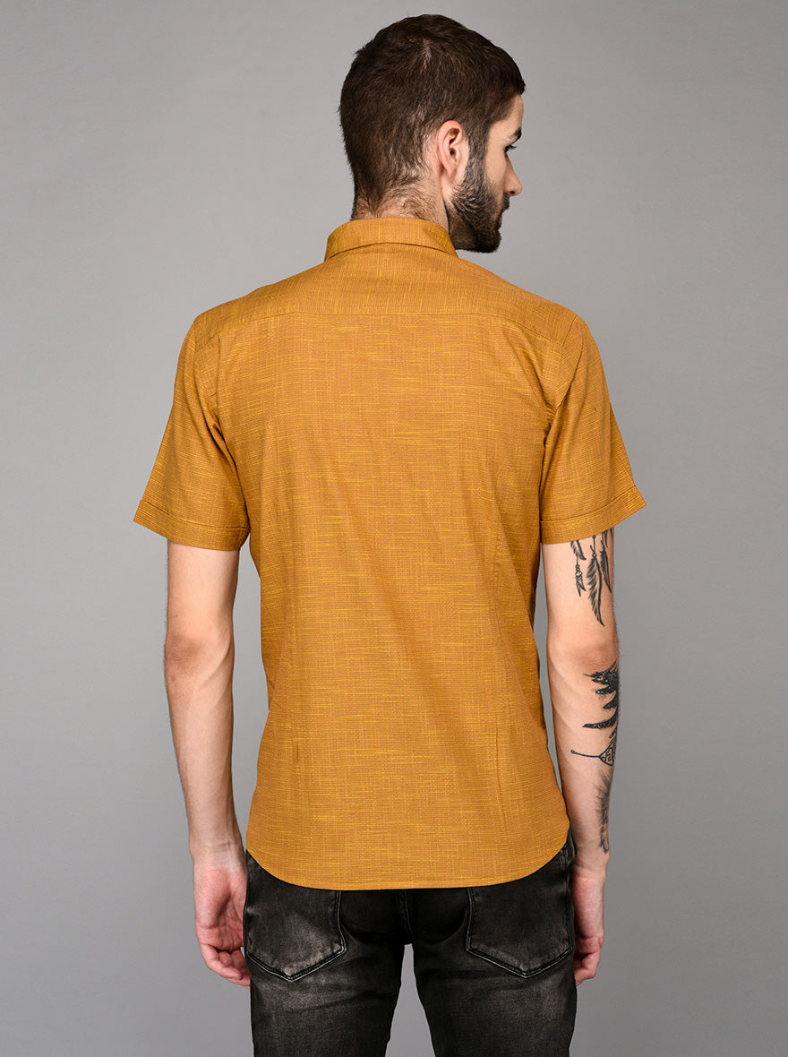 Golden Self Textured Slim Fit Casual Shirt | JB Sport