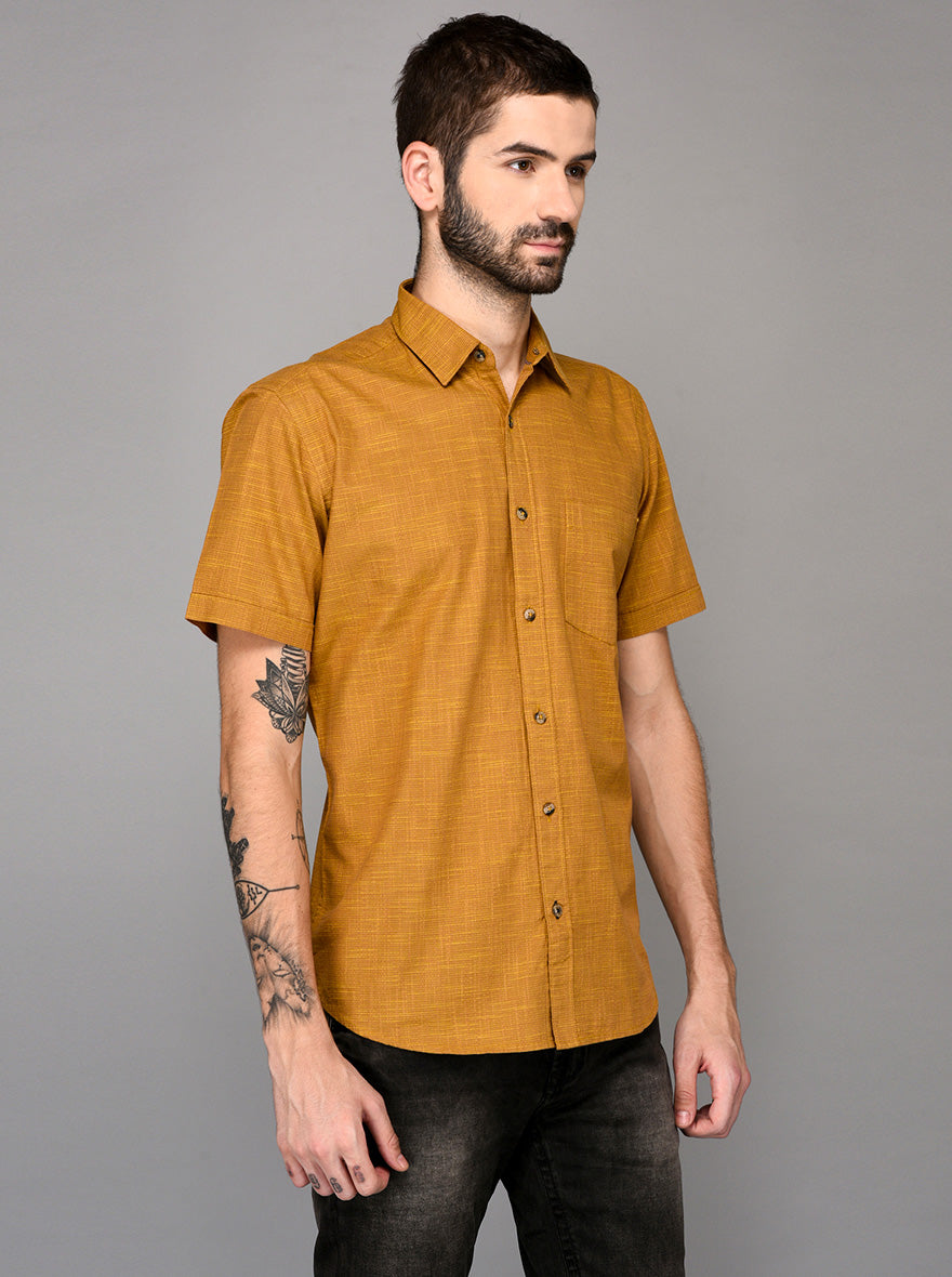 Golden Self Textured Slim Fit Casual Shirt | JB Sport