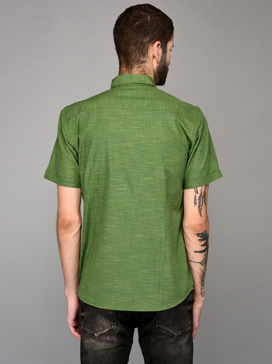 Green Self Textured Slim Fit Casual Shirt | JB Sport