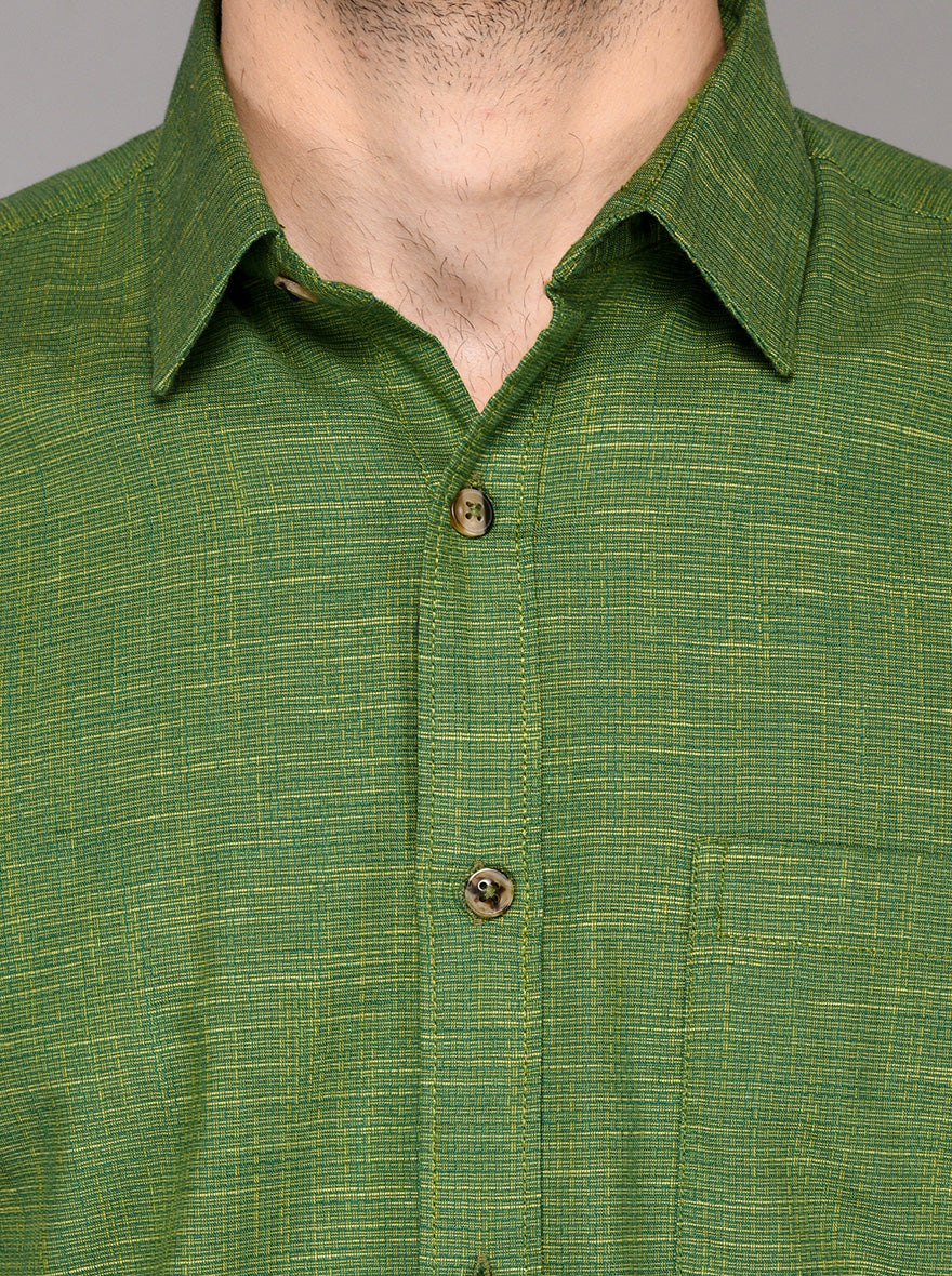 Green Self Textured Slim Fit Casual Shirt | JB Sport
